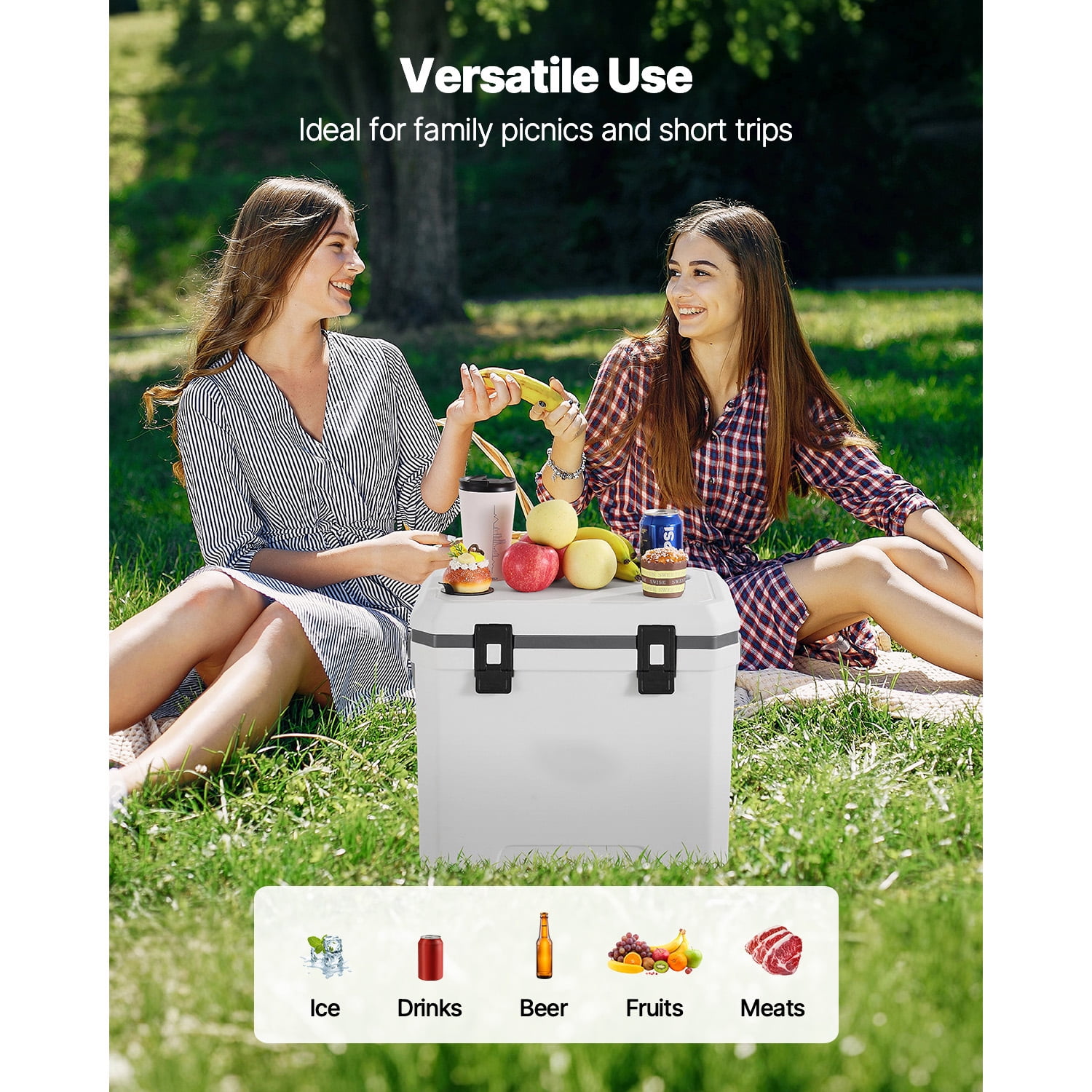 KFFKFF Portable Cooler, 38 QT Hard Cooler with Extended Ice Retention, Durable Handles and Integrated Cup Holder, Lightweight and Sturdy Insulated Design, Ideal for Family Outings and Extended Travel