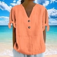 thumbnail image 4 of Zpanxa Womens Summer Tops, Women's Printed Tie-Front T-Shirt V-Neck Short Sleeve Button Down Casual Loose Fit Summer Top Non Positioning Design Fashion, 4 of 8