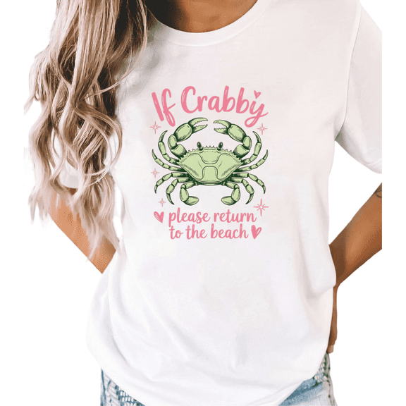 White Humorous Crab If Crabby Beach Print T-Shirt Graphic Tees Shirts Streetwear S-5XL Mystical Tops