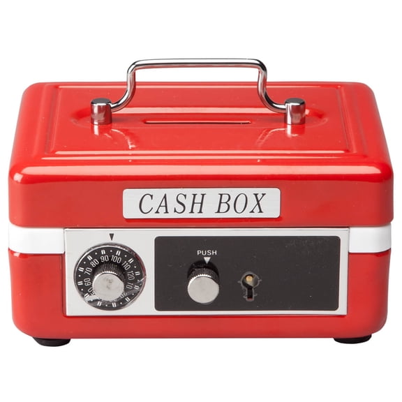 Children’s Cash Box, Metal Piggy Bank Lockbox with Coin Slot, Red
