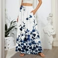 thumbnail image 2 of WTOBBY Women's Stripe Retro Floral Tie-Dye Print Flowy Flared Maxi Skirt with Ruffle Hem, A-Line Elastic Waist Elegant Tiered Bohemian Long Skirt for Vintage Style and Casual Wear,Dark Blue XL, 2 of 5