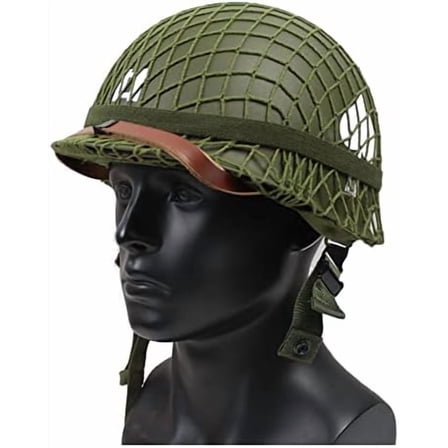 WWII US Army M1 Green Helmet Replica with Net/Canvas Chin Strap DIY Painting