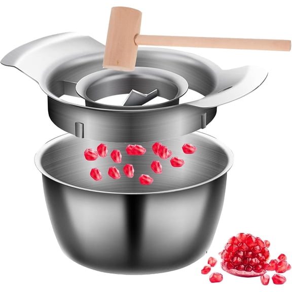 FRCOLOR Stainless Steel Pomegranate Peeler Tool with Wood Hammer and Bowl for Nuts Assorted Color