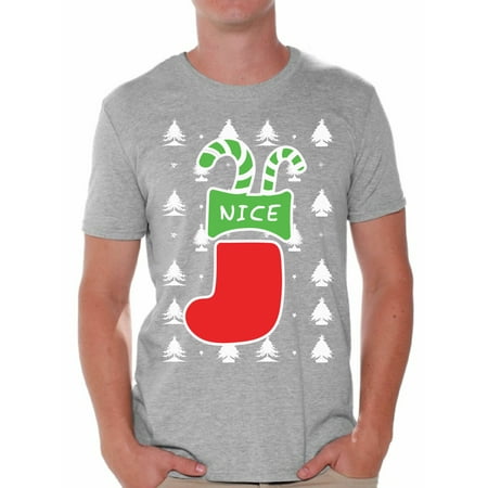 2019 Christmas Gifts For Him Awkward Styles Nice Christmas Stocking Tshirt for Men Naughty or Nice Shirt Ugly Christmas T Shirt Funny Xmas Couple Shirts Christmas Stocking Gifts for Him Christmas Couple T-Shirt Family Xmas Tshirt ()