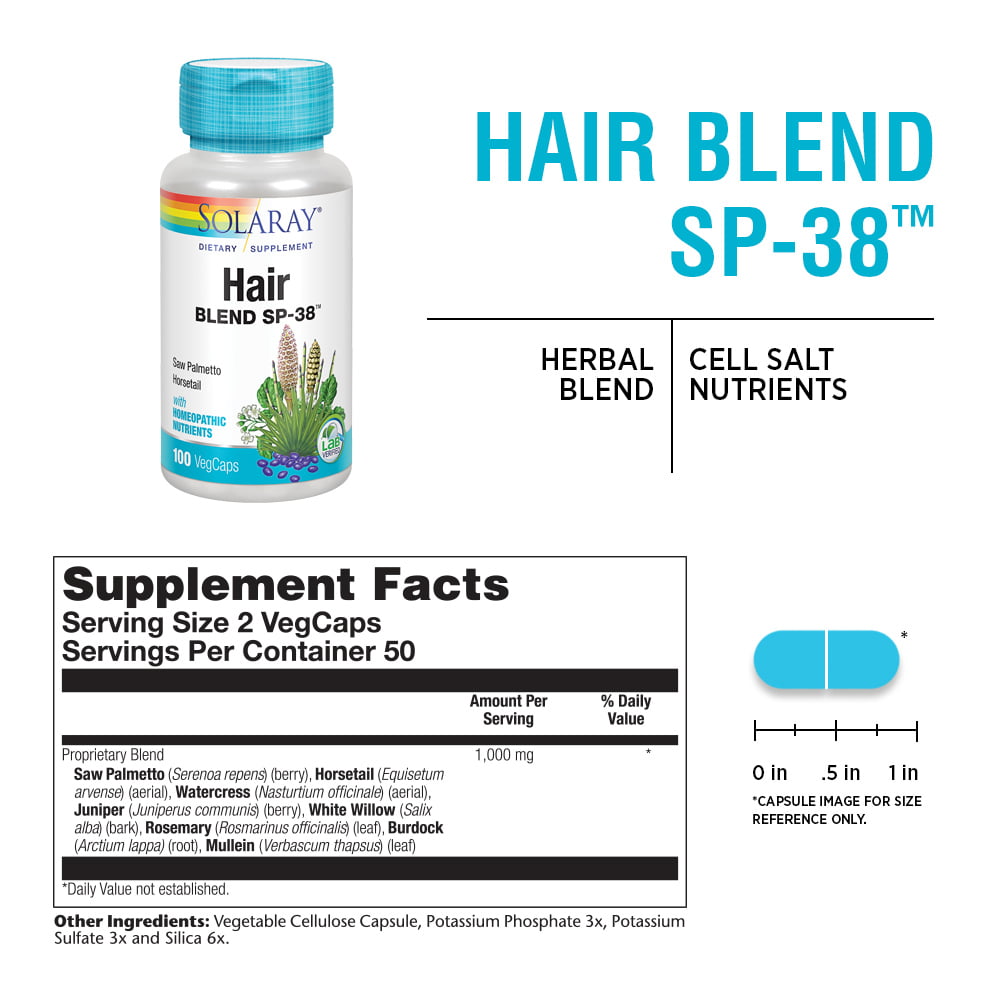 Solaray Hair Blend SP-38 | Herbal Blend w/ Cell Salt Nutrients to Help  Support Healthy Hair | 50 Servings | 100 VegCaps 