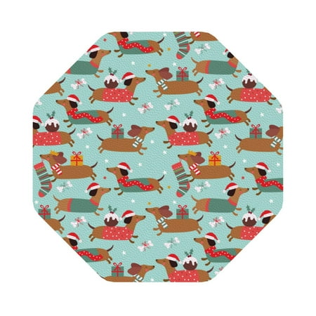 

Matuu Dachshund Christmas Play for Cup Coasters Set of 6 Leather Coasters Desk Coasters for Office Measures 4” x 4” Octagon