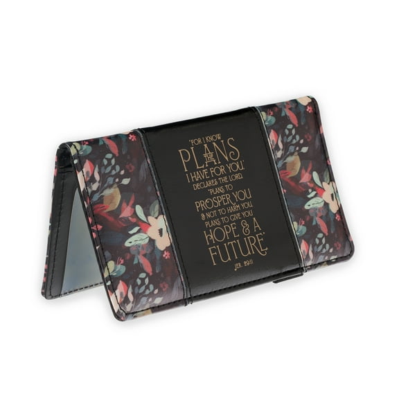 Christian Art Gifts Premium Vegan Leather Scripture Checkbook Cover for Women: Hope & a Future Inspirational Bible Verse Accessory, Duplicate Checks, ID Card Slots, Pen Loop, Black Multicolor Floral