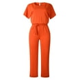 thumbnail image 3 of Workout Jumpsuits for Women Casual Fashion Solid Color Lace Up Button Short Sleeved Outwear,Orange,M, 3 of 6