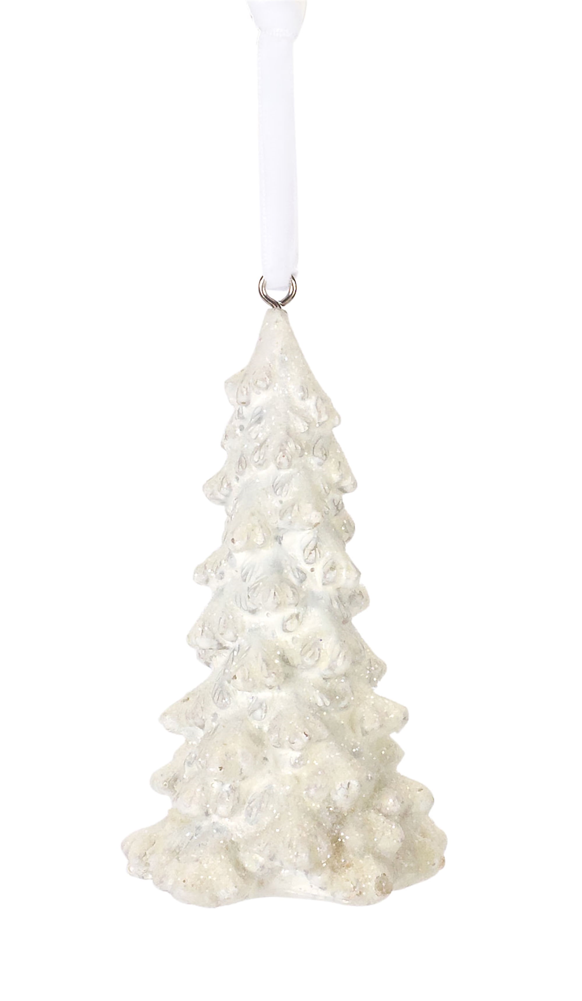 Tree Glitter White 4 inch Resin Stone Christmas Hanging Figurine Ornament