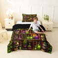 thumbnail image 4 of Homewish Skull Skeleton Twin Comforter Sets,Vintage Bookshelf Bedding Set,Halloween Duvet,Black Reversible,2 Pieces,1 Comforter and 1 Pillowcase, 4 of 7