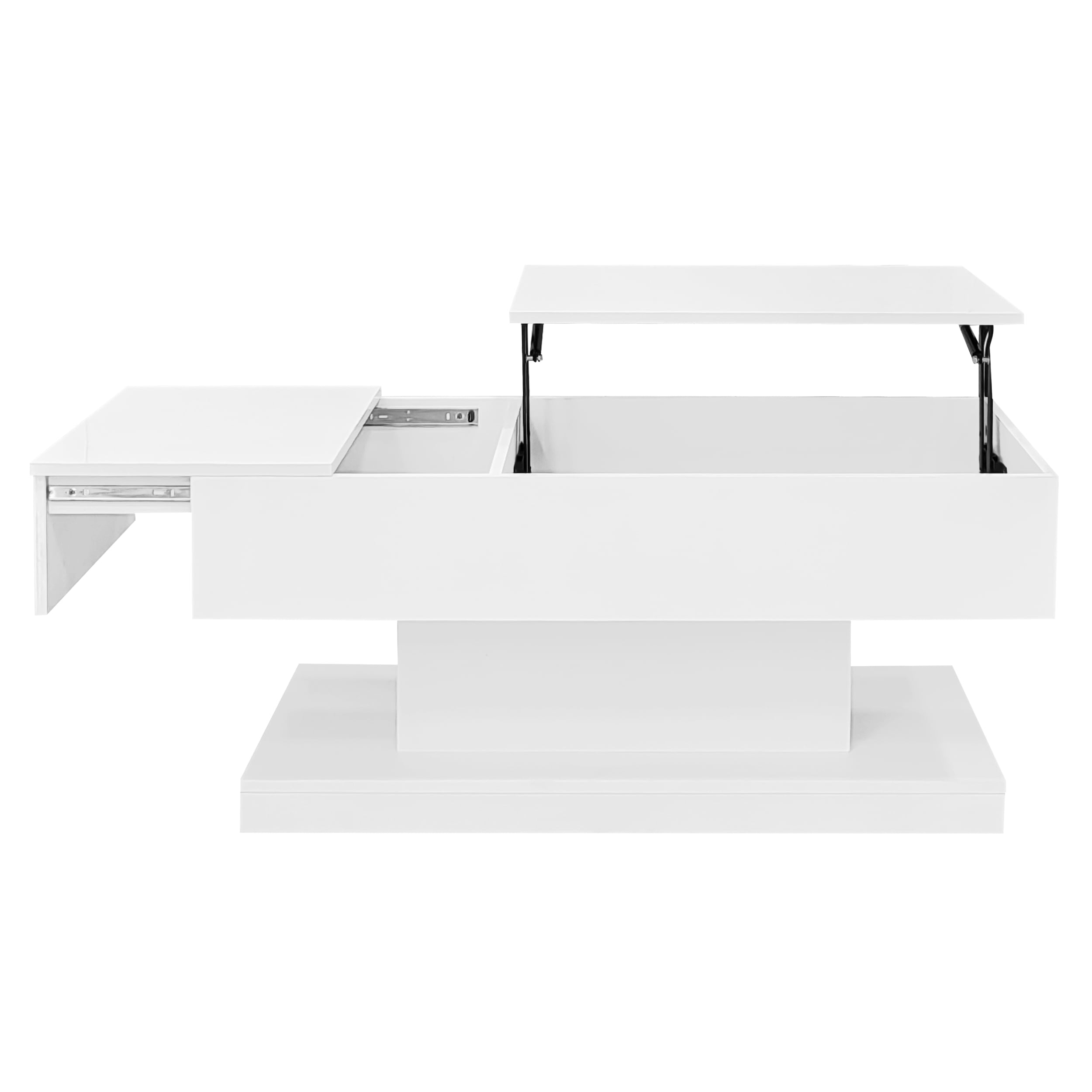 Homy Casa Lift Top LED Coffee Table, High Gloss White, Sliding Top, Storage, Bluetooth App