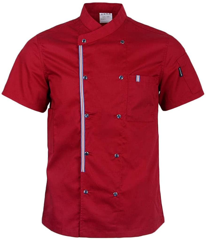 Men Women Mandarin Collar Double Breasted Short Sleeve Chef Coat Uniform Jackets 