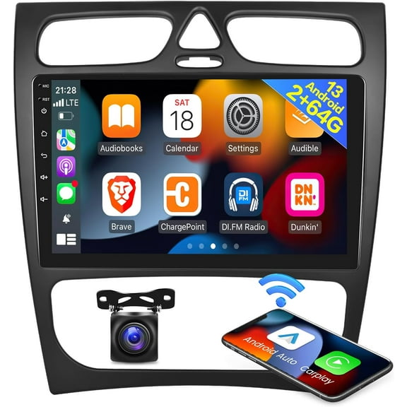 Car Radio for 4 Doors Mercedes Benz C Class W203 C200 C320 C350 CLK W209 S203 A209 2000-2005, [2G 64G] Android 13 Touch Screen W203 Stereo, Carplay/Android Auto/Bluetooth/WiFi/SWC