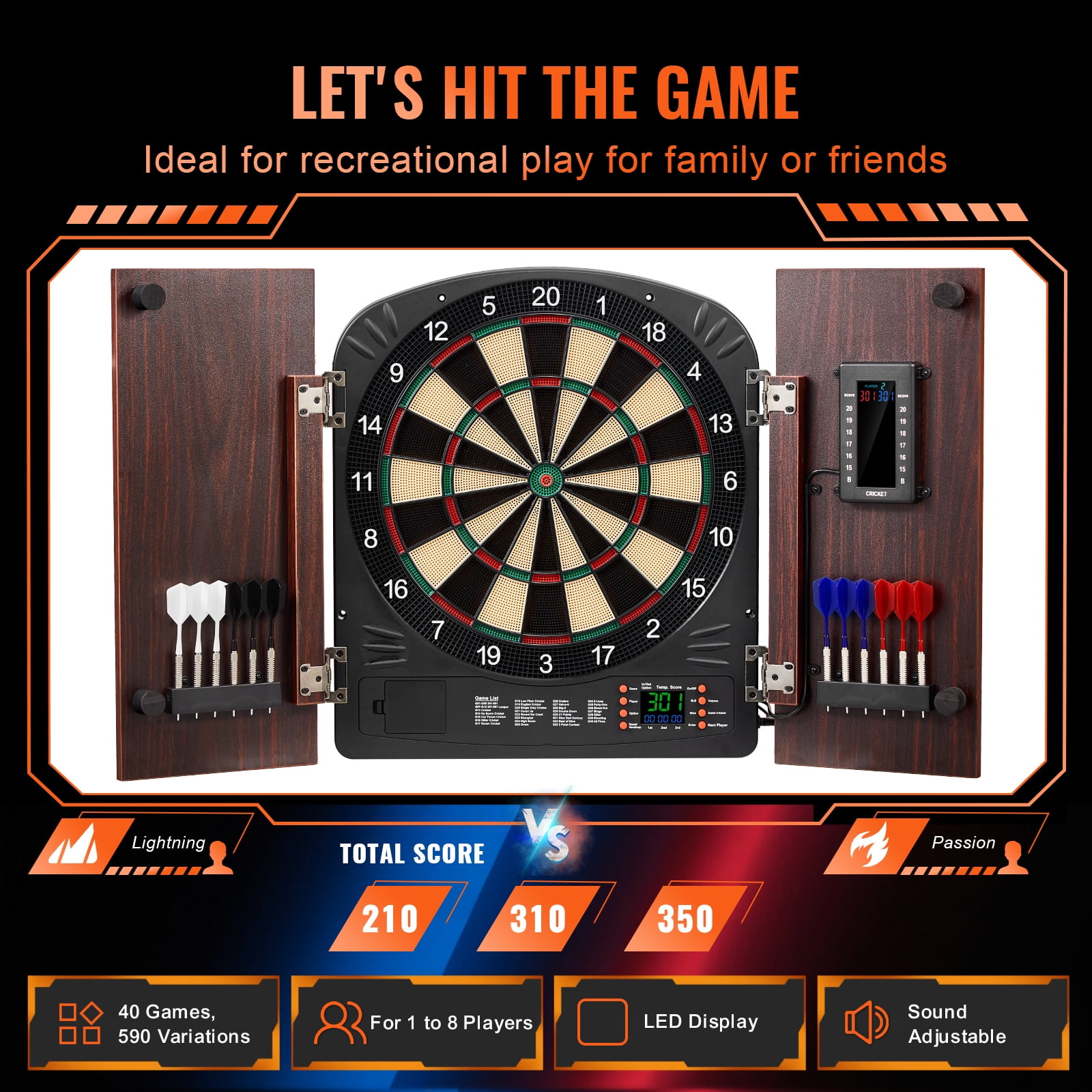 KFFKFF Dartboard with Cabinet Kit, Play-Set Bundle Dartboard Cabinet Kit, Concealed Cabinet Offers Digital Scorekeeping, Simple Installation, Comes with All Required Accessories