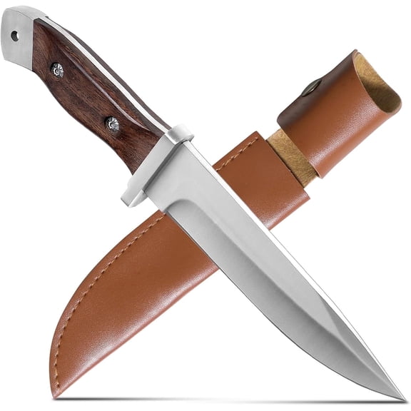 Plys Hunting Knife with Leather Sheath, 5.2 inch Full Tang Stainless Steel Blade Survival Tactical Outdoor Sports Camping Knives Gift to Men