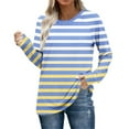 thumbnail image 2 of Maean Women Long Sleeve Striped Shirts Basic Crewneck Pullover Casual Tee Fall Outfits Color Block Fashion Tops, 2 of 7