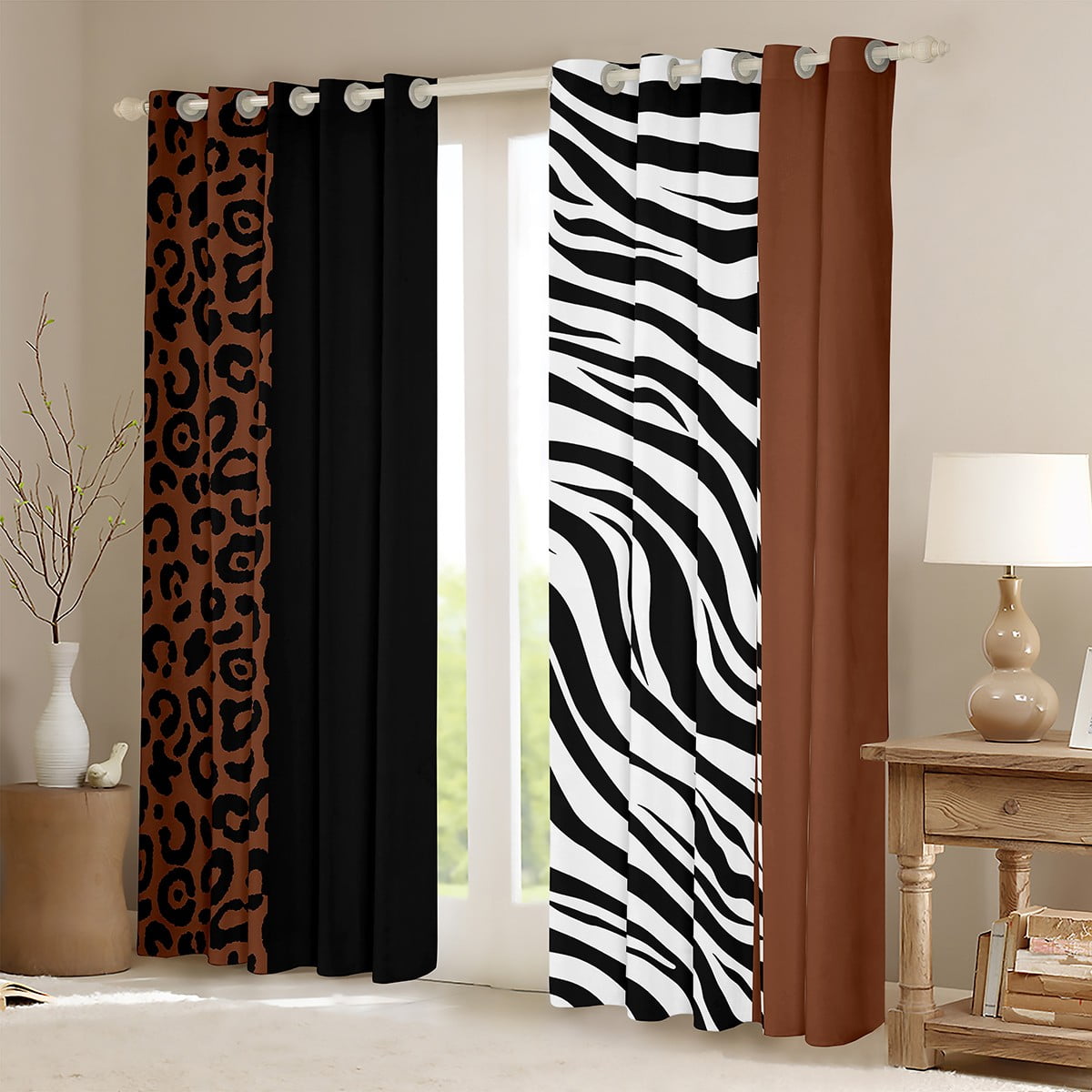 Manfei Cheetah Print Black Out Curtains,Jungle Animal Curtains Pack of 2 (42x63 Each),White Black Zebra Pattern Bedroom Curtains For Teens,Super Cozy Room Decor