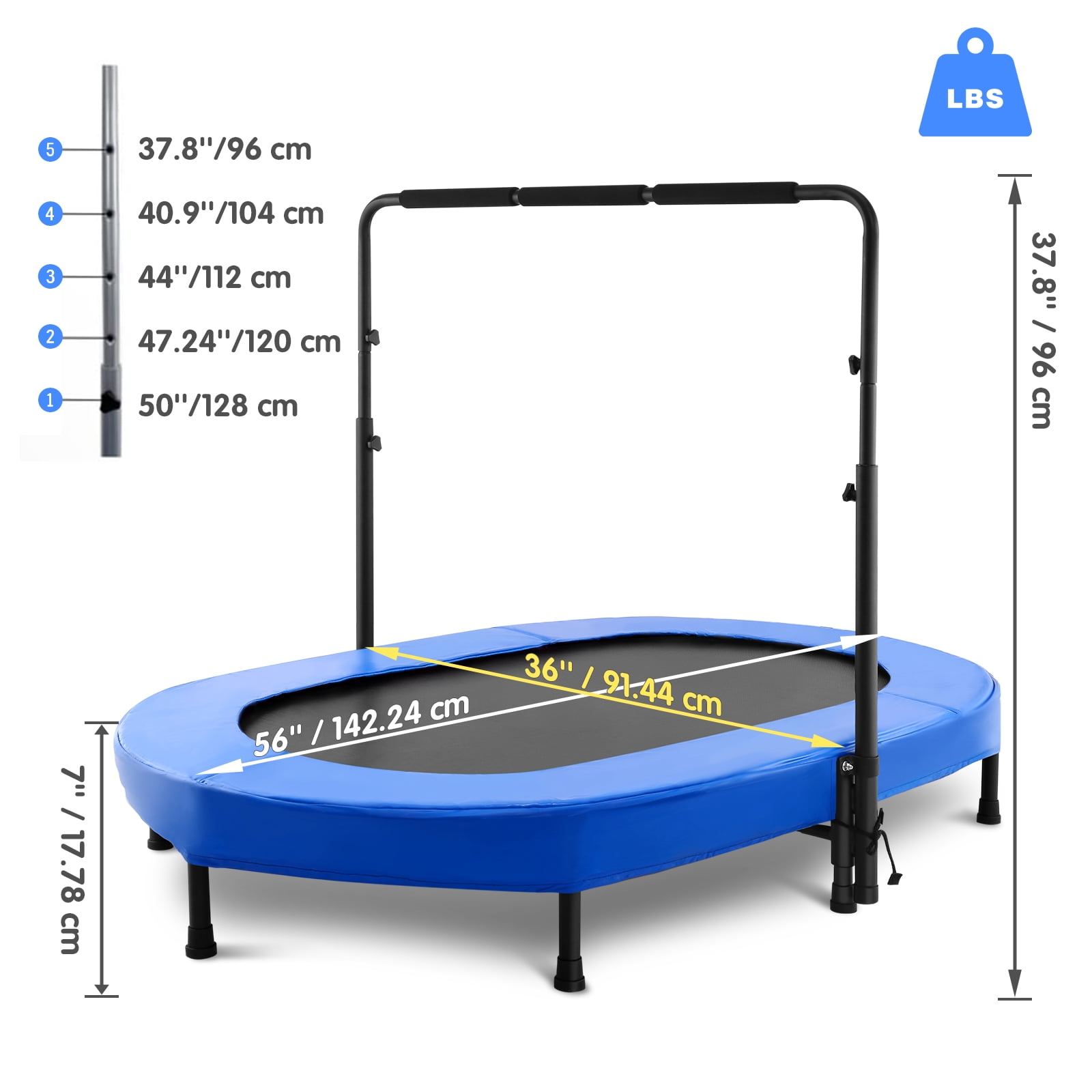 Foldable Trampoline, Mini Rebounder Trampoline with Adjustable Handle, Exercise Trampoline, Parent-Child Kids Twins Trampoline Max Load 220lbs