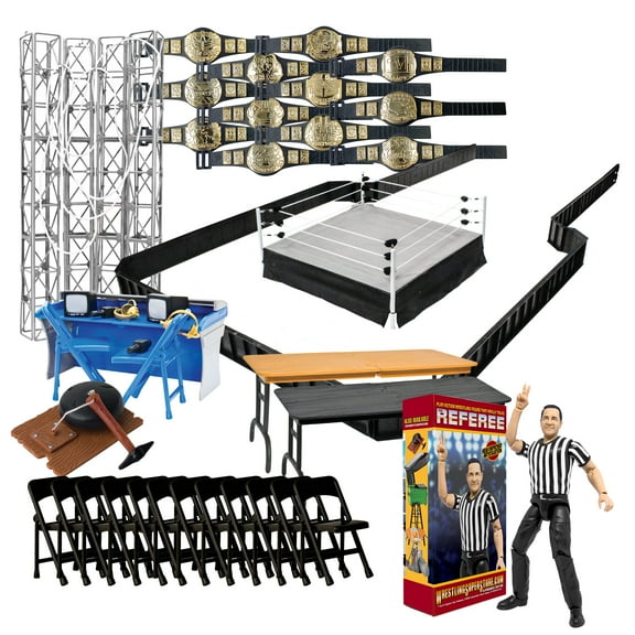 Super Deluxe Wrestling Action Figure Ring & Accessory Set For WWE & AEW Wrestling Figures