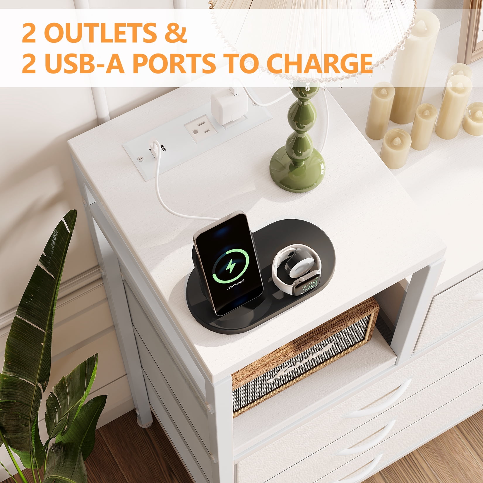 9-Drawer Storage Bedroom Dresser TV Stand with Built-in Charging Station, Multi-Functional for Kids Room & Apartments, Tall Organizer,White