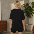 thumbnail image 3 of SOMER Womens Shirts Oversized Tshirts for Women Short Sleeve V Neck Slit Hem Summer Tops Black Workout T Shirts Loose Fit Basic Tee, 3 of 7