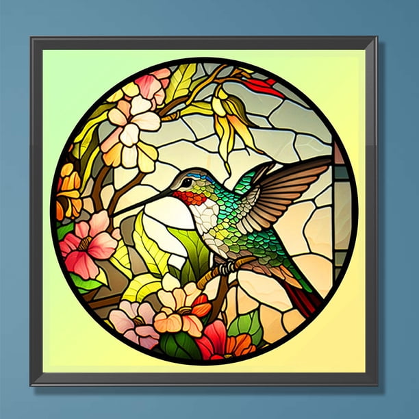 Cuadros Decorativos Pintura de diamante 5D DIY Taladro redondo completo Vidrieras Decoración de colibrí (A7360) Wdftyju embutido en tela