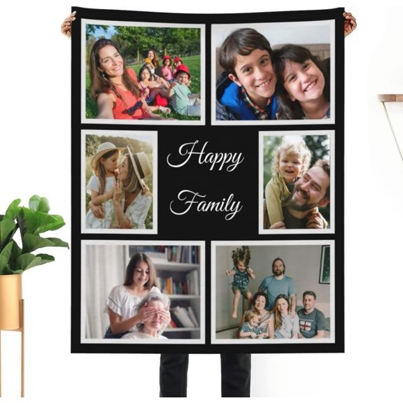 AISENIN Custom Blanket Family Picture Personalized Family Blanket Adults Customize Blanket Birthday Christmas Gift Customizable for Dad Mom Nana Kids Dogs Friends