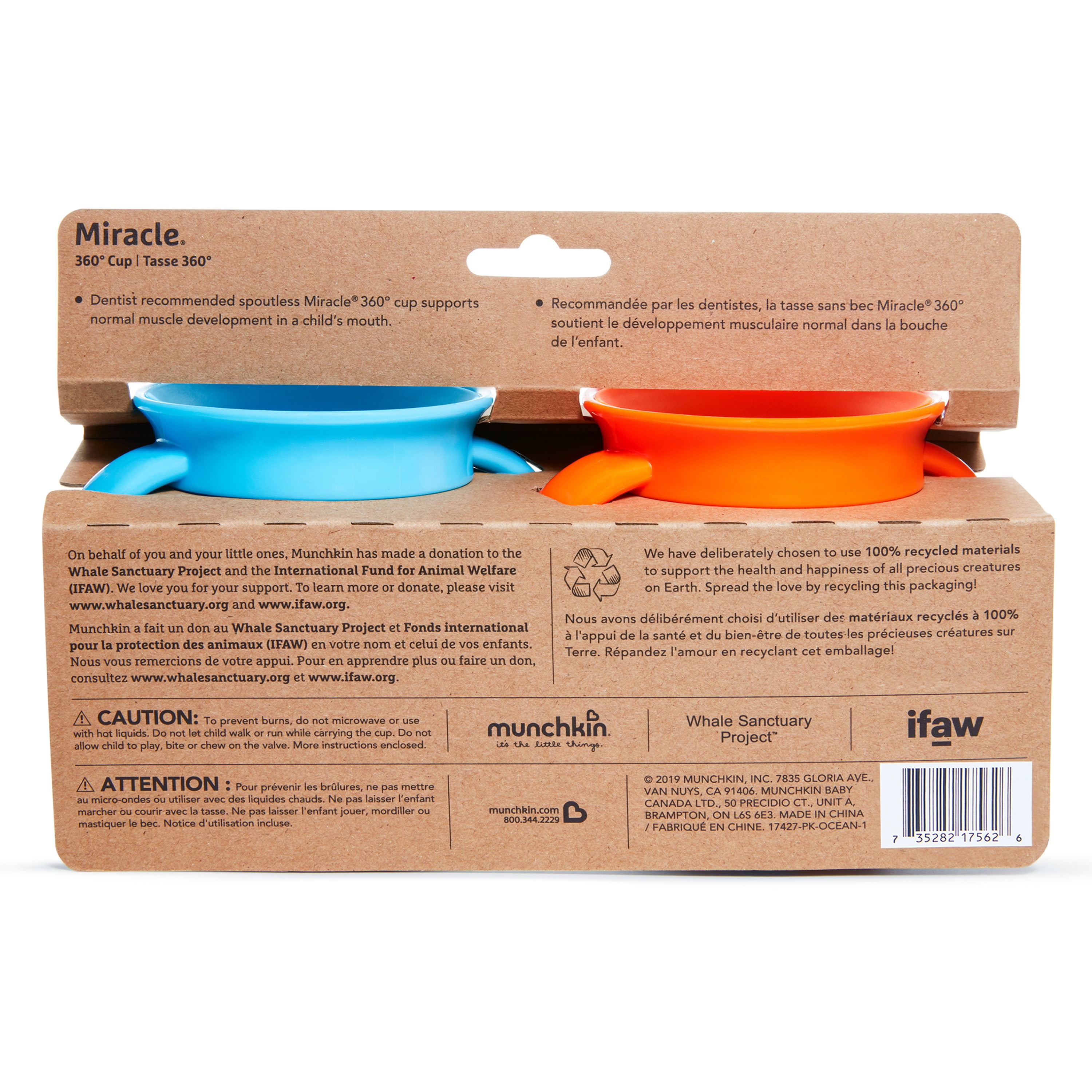 Munchkin® Miracle® 360° WildLove Trainer Sippy Cup, 6 oz, Polar Bear/Orca, Unisex, 2 Pack
