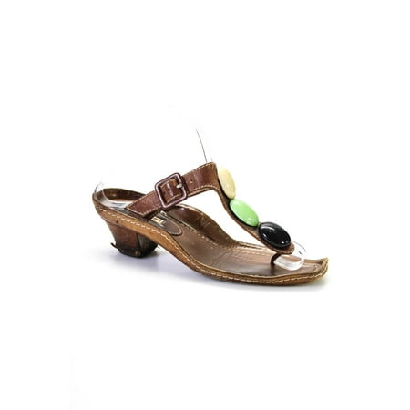 

Pre-owned|Marni Womens Embellished Mid Heel Mules T Strap Sandals Brown Size 37 7