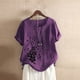 thumbnail image 2 of Camiseta Casual de Manga Corta con Botón de Cuello Redondo de las Mujeres, Tops Cortos para las Mujeres, 2 of 3