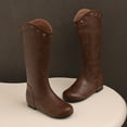 thumbnail image 2 of SACFOF Womens Cowboy Cowgirl Boots Wide Mid Calf Square Toe Riding Boots Block Chunky Heel Low Heel Distressed Studded Boots, 2 of 6