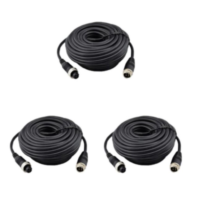 Maytalsory Sturdy 4Pin Video Extension Cable Wire for Bus Truck Reversing Rear View Camera Black 20M 3Set