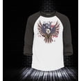 thumbnail image 2 of Shop4Ever Men's American Bald Eagle USA Flag Raglan Baseball Shirt X-Large Heather Grey/Black, 2 of 4