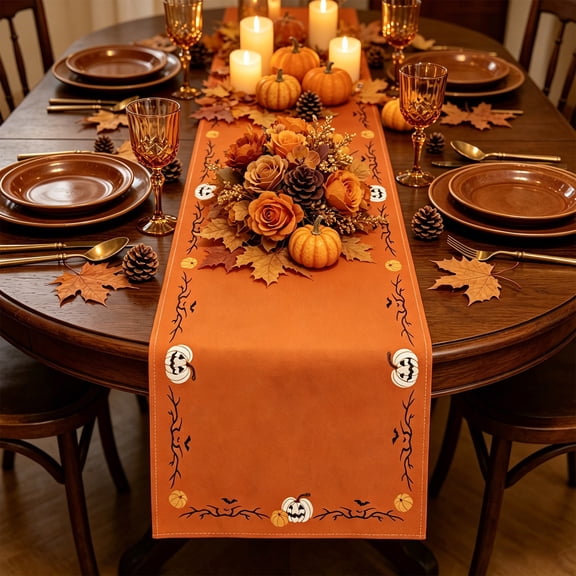 Kugisaki Thanksgiving Decoration Fall Pumpkin Table Runner Soft Table Flag Reversible Tablecloth for Dining Kitchen Home Decor