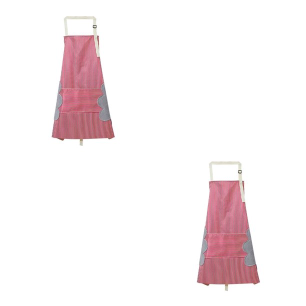 Wosthever Delantal lavable a la moda, delantal antiincrustante de cocina a rayas simples, delantal para mujer, suministros de cocina, café, Rojo 2piezas