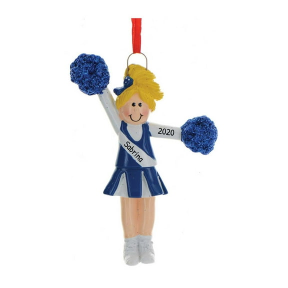 Ornaments by Elves Personalized Blue Cheerleading Ornament Blonde Cheerleader with Pompoms .25lbs