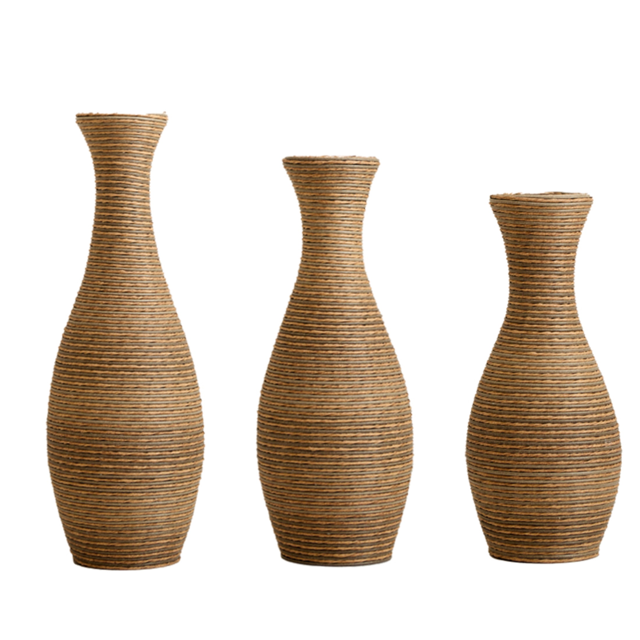 Noble House 3-Piece Rattan-Look PVC Floor Vase Set, Decorative Vases for Home Decor, Beige