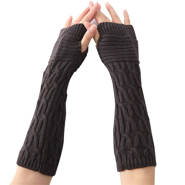 Winter Arm Sleeves Unisex Elastic Cable Knit Thumb Hole Arm Warmers Arm Covers