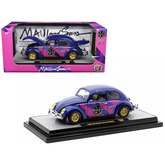 1952 Volkswagen Beetle Deluxe Model "Maui & Sons" Purple Metallic with Graphics Limited Ed 1/24 Diecast Model Car by M2 Machines