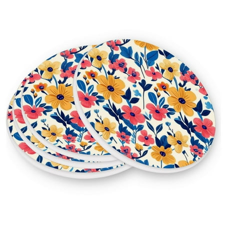 

Round Coasters Modern Style Ceramic Coaster Waterproof and Durable Drink Coaster Coasters set of 4 Customizable Coasters 2pcs Red Yellow Flowers