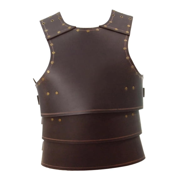 Armadura medieval de cuero sintético con remaches de metal, arnés de pecho para cosplay Marrón oscuro