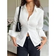 thumbnail image 4 of Women Button Up Shirt Long Sleeve Shirt V Neck Collared Blouse Aesthetic Work Tops White S, 4 of 7