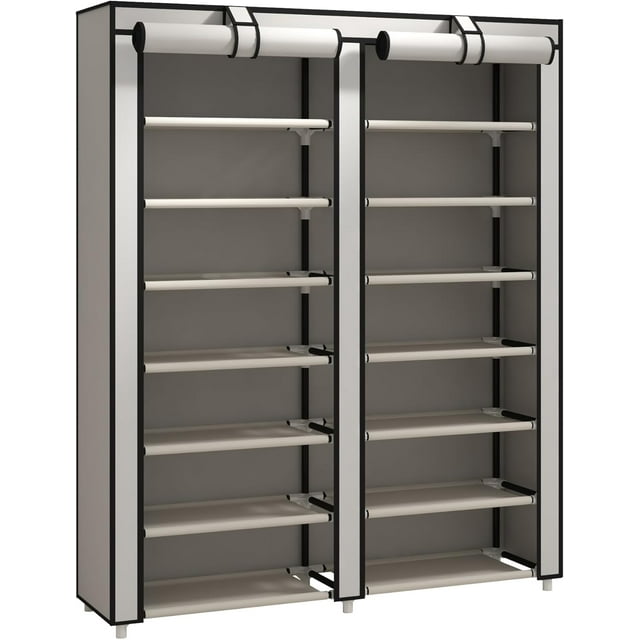 Organisateur de Rangement pour Chaussures à Grande Capacité, Armoire à Chaussures à Double Rangée, Étagère de Garde-Robe avec Housse en Tissu Non Tissé