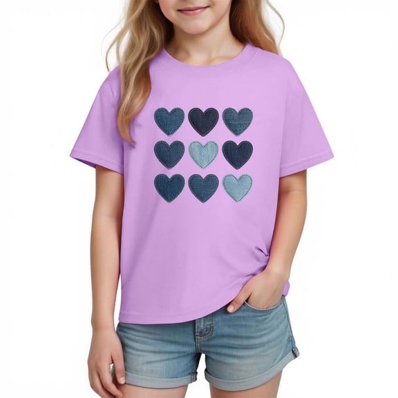 Cethrio Girls Cotton T-shirts, Crew Neck Soft Short Sleeve Summer Graphic Tees for Girl Purple Size 6
