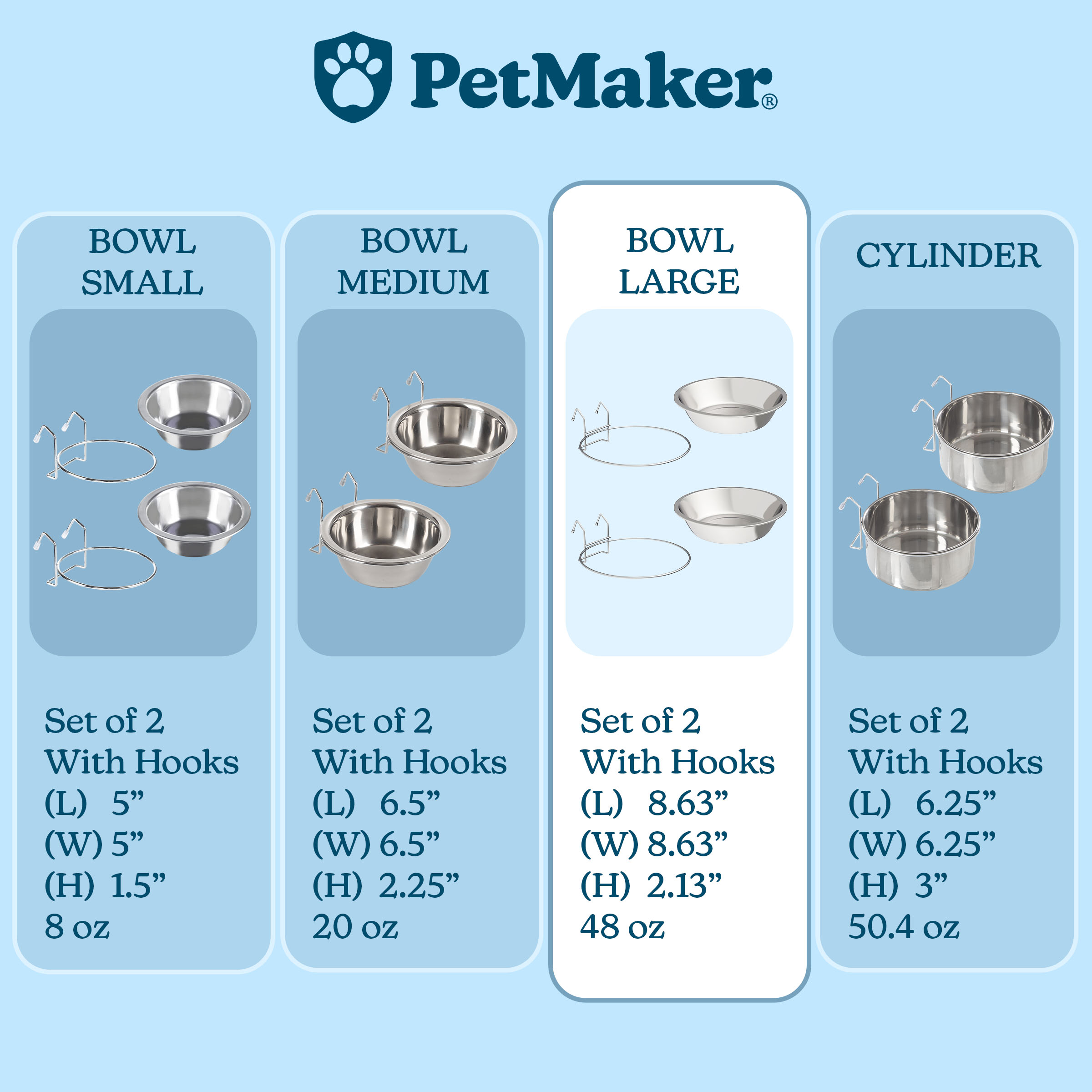 PETMAKER Set of 2 Stainless-Steel Hanging Dog Bowls - 48oz Each