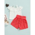 thumbnail image 3 of Summer Toddler Baby Girl Clothes Off Shoulder Ruffle Sling Crop Tops Short Pants 2Pcs Outfits, 3 of 7