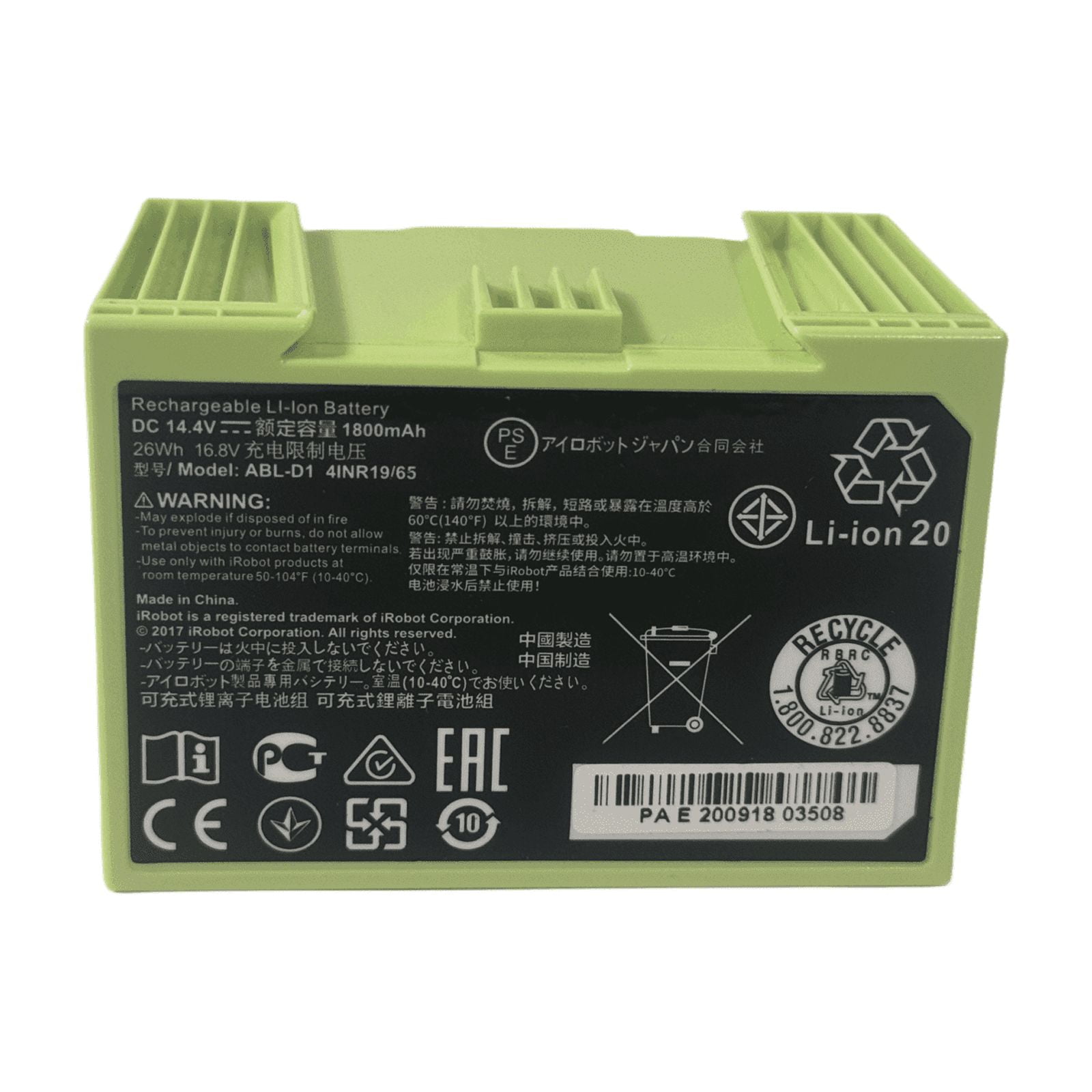 DC 14.4V 1800mAh Roomba, iRobot Lithium-Ion Battery, Compatible