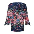 thumbnail image 4 of ICHUANYI Clearance Women's Casual Printing Three Quarter Sleeve V Neck Button T-Shirt Tees Blouse(Dark Blue, XXL) ICHUANYI WER2023081100354, 4 of 5