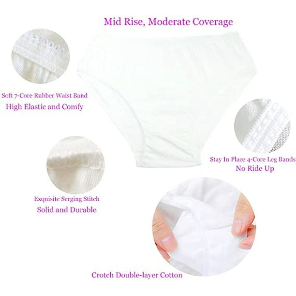 100% Pure Cotton Women's Disposable Underwear Travel Panties High Cut Briefs  White/Macarons (10pcs/pk)) 
