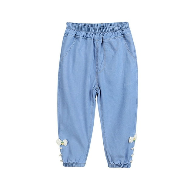 Odeerbi 1-6 Años Niñas Pantalón Vaquero Con Pajarita Y Cintura Elástica Vaquero Holgado Pantalón de Pata Ancha Vaquero Holgado